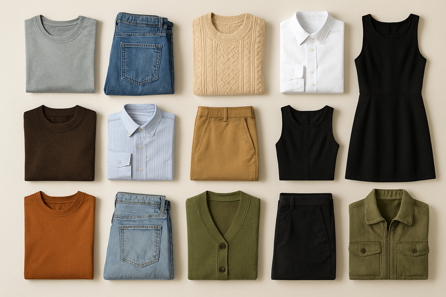folded clothing spread out different types 